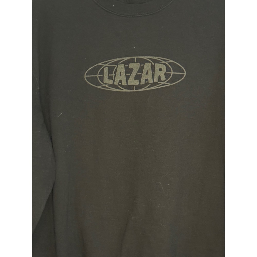 Lazar Beam Lazar Logo Black Crewneck Sweatshirt Unisex 2XL Globe Sleeve Graphic - Picture 2 of 5